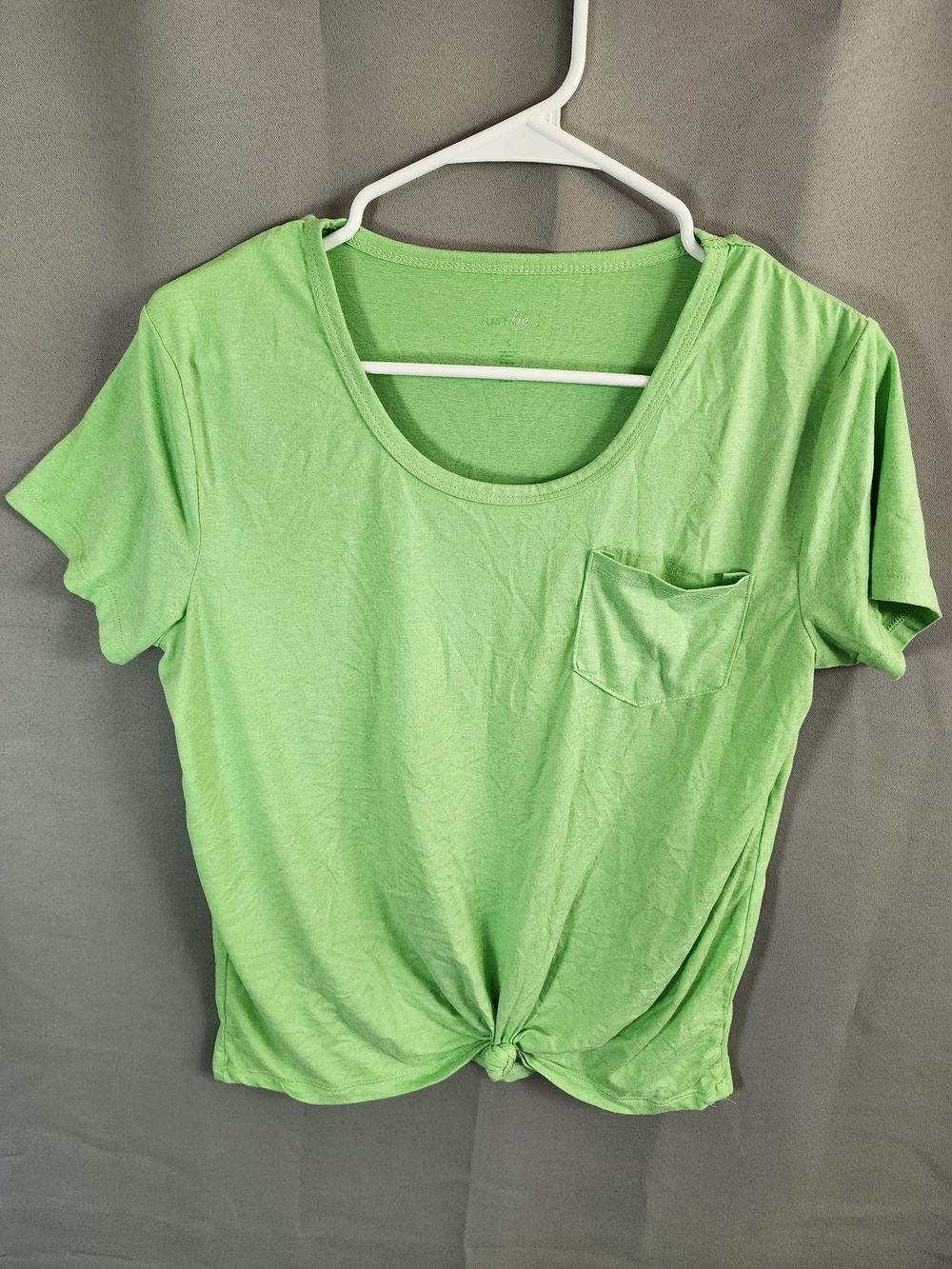 just be Mint Green Scoop-Neck Knot Tee with Chest Pocket